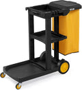 TUFFIOM Commercial Traditional Cleaning 3-Shelf Janitorial Cart, 500 Lbs Capacity Housekeeping Cart, Wheeled with Yellow VinylBag and Cover w Lid, Black,