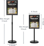 8.5 x 11 Inch Adjustable Pedestal Sign Poster Stand, Heavy Duty Floor Standing Sign Stand Aluminum Snap Open Display Frame for Vertical and Horizontal View Sign Displayed(Black)