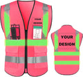 YOWESHOP High Reflective Visibility Safety Vest with Pockets and Zipper Custom Your Logo Safety Workwear