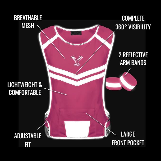 Running Reflective Vest, Inside Pocket & 2 Bands, High Visibility Reflective Running Vest for Night Running Walking Cycling