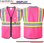 Safety Vest for Men Women Reflective with Multiple Pockets Mesh High Visibility Construction Work Vest,Meets ANSI/ISEA Standards(EK1-178-Pink-M)