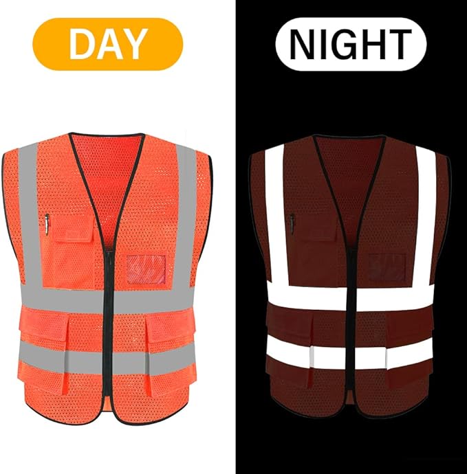 HYCOPROT High Visibility Mesh Safety Reflective Vest with Pockets and Zipper, Meets ANSI/ISEA Standards