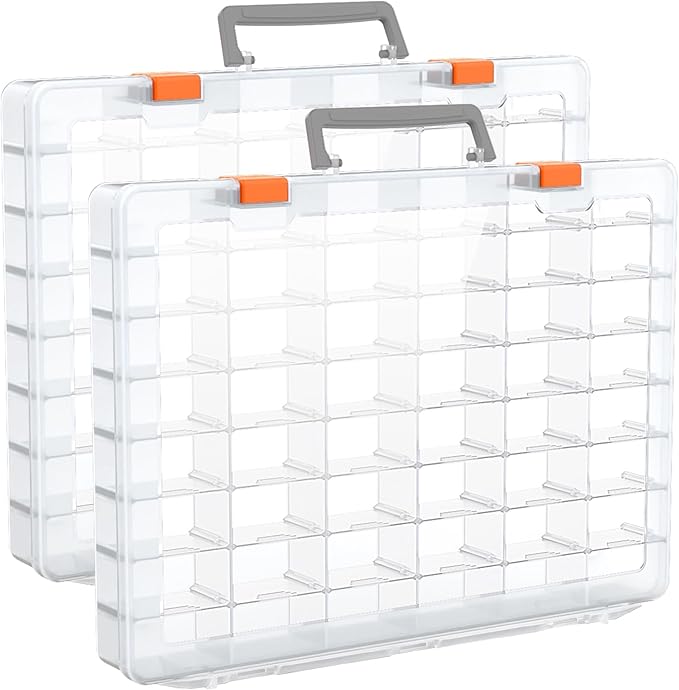 Bluedale 2 Pack 48 Grids Large Plastic Organizer Box with Adjustable Dividers, Beads Storage Containers Compartment Tackle Box Case for Crafts Hobby Small Parts Fishing Seeds Jewelry (Transparent)