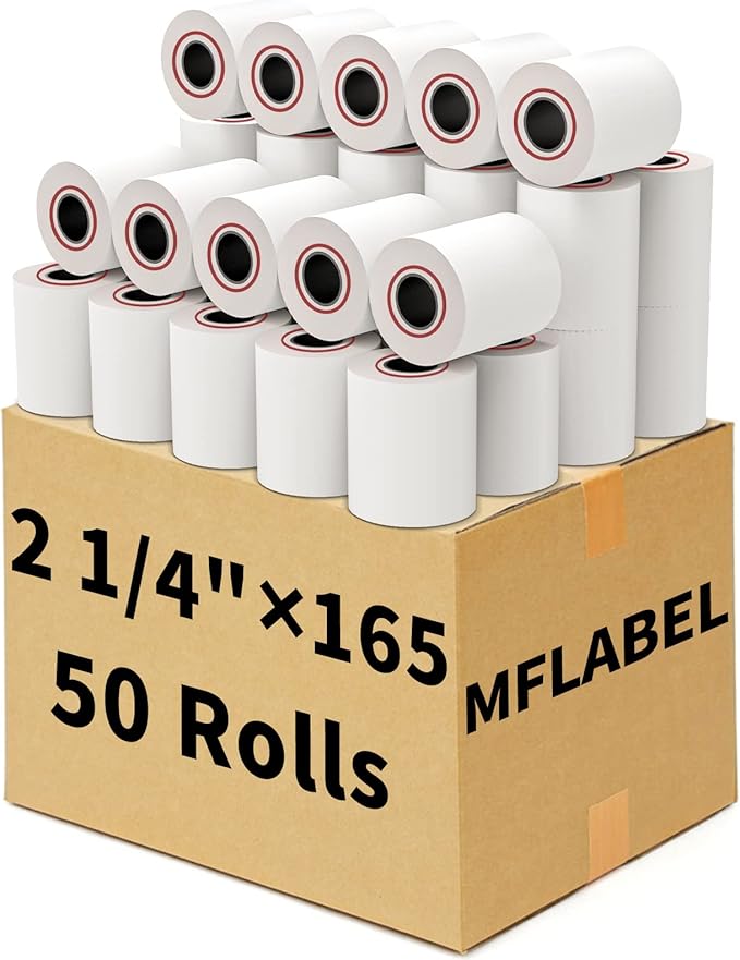 MFLABEL 50 Rolls 2 1/4" x 165' Thermal Paper Cash Register POS Receipt Paper