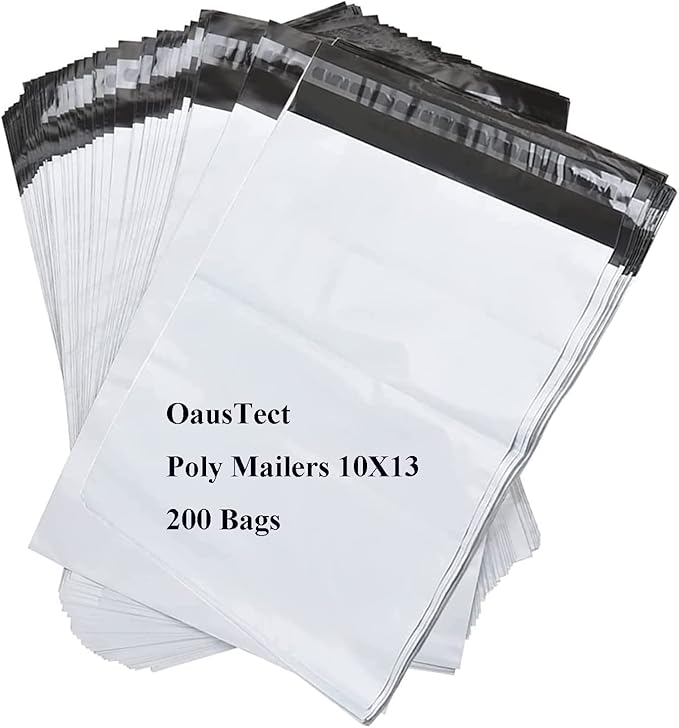 OausTect Large Poly Mailers 10x13 Self Seal Shipping Bags For Small Business, Clothing Packaging Bags, 200 Pack Shipping Envelopes, Tear Proof & Waterproof, White