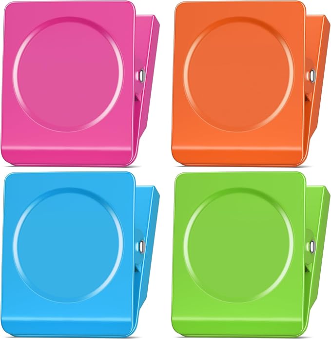 FINDMAG Extra Large Clip Magnets, 4 Pack Coloful Magnetic Christmas Light Clips Heavy Duty, Magnet with Clips for Home, Refrigerator, Hanging, Kitchen, Office - 2.2 Inch