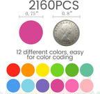 SallyFashion 2160PCS Dot Stickers 3/4 inch Color Coding Labels Round Dot Labels for Kids, 12 Color Polka Circle Label Pricing Stickers for Office Classroom Decor Must Haves, Garage Yard Sales, Papers