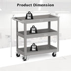 Goplus 3-Layer Service Utility Cart, Heavy Duty Unity Cart with Flat Handle, 2 Lockable Universal Wheel, 400 lbs Capacity, Rolling Tool Cart for Garage, Kitchen, Hotel, Office, Workshop Grey