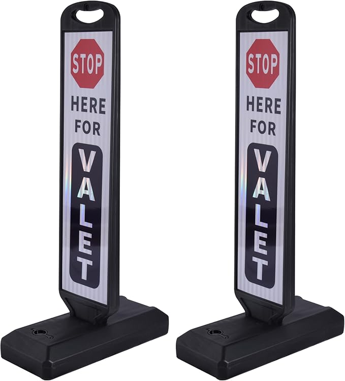 OrangeStar 2-Pack Valet Parking Signs - Double-Sided Reflective Parking Lot Signs with Water-Filled Base, Heavy-Duty Traffic Control for Hotels, Restaurants & Events, White