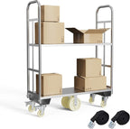 Two Tier U-Boat Platform Truck Cart, 16 x 48Inch Narrow Aisle Flatbed Truck w/6PCS Wheel Caster 2500LBS Weight Capacity Heavy Duty Platform Dolly with Removable Handles for Warehouse, Storage Room
