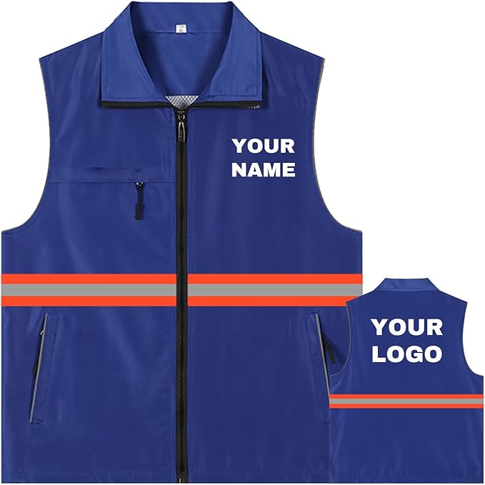 YOWESHOP Lightweight Zip-Up Safety Vest with Pockets for Outdoor Activities,Custom Logo Sleeveless Windbreaker