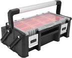 WALFRONT Electronic Tool Box Small Parts Organizer, 18 Compartment Dual Layer PP Aluminum Alloy Storage for Garage and Outdoor Tasks