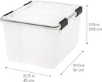 IRIS USA WeatherPro 47 Qt Storage Bins with Lids, 2 Pack, BPA-Free Plastic Gasket Box with Tight Latch and Seal, Stackable Nestable Tote Tub - Clear/Black