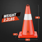 RoadHero Traffic Cones 18 Inch, 12 Pack Safety Cones with Handle, Orange Cones with Reflective Collar, Cones for Parking Lot, Sport and Driving Training, Road Safety, Construction Events