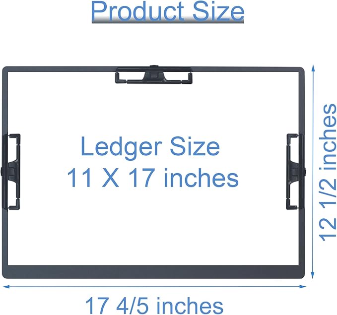 Acocony 11x17 Clipboard Three Clip Aluminium with Pen Holder Extra Large Clipboard Versatile Super Hard 11 x 17 Clipping Board Black Pack of 1