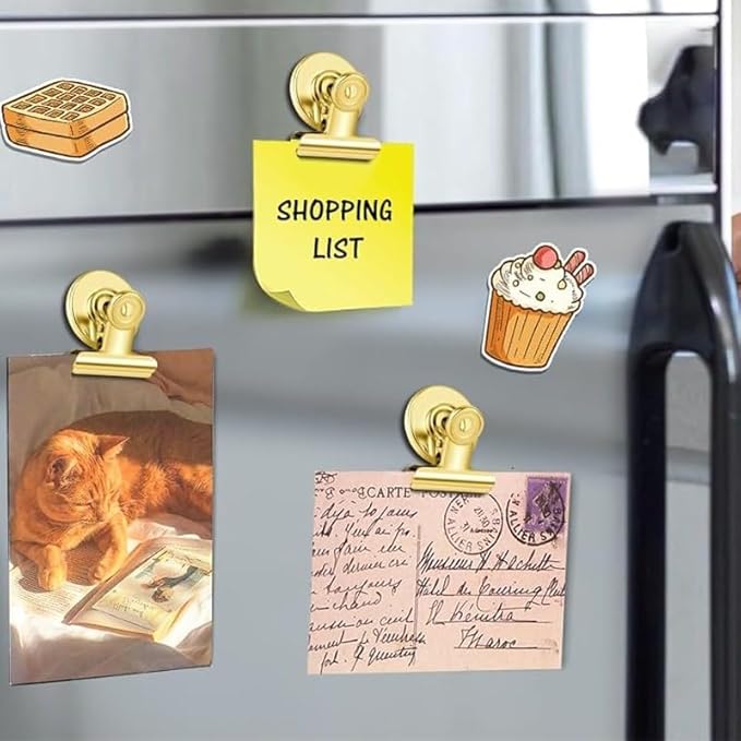 Strong Magnetic Clips, 20 Pack, 1-1/4 Inch, 31 mm, Gold, Refrigerator Magnet Clips, Medium Clip Magnets, Office Supplies, Photo Displays