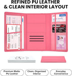LINTRU Car Registration and Insurance Holder Trifold, Oversized Fit with Reinforced Construction, Matte PU Leather Vehicle Glove Box Organizer for Documents, Car Accessories for Men and Women