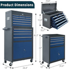 13-Drawer Rolling Tool Chest with Double Door, Extra Large Storage Cabinets with Tool Box, 2-in-1 Detachable Design, 600 lbs Capacity with Lockable Wheels for Garage, Mechanic & Home Use (Blue＆Grey)
