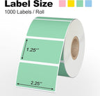 Misofuki 2.25" x 1.25" Green Direct Thermal Barcode Labels 1000 Pcs for Zebra ZD410 ZD411 LP2824, 2-1/4x1-1/4 1 Roll Waterproof Strong Adhesive Perforated Return Address Labels Used with Rollo MUNBYN