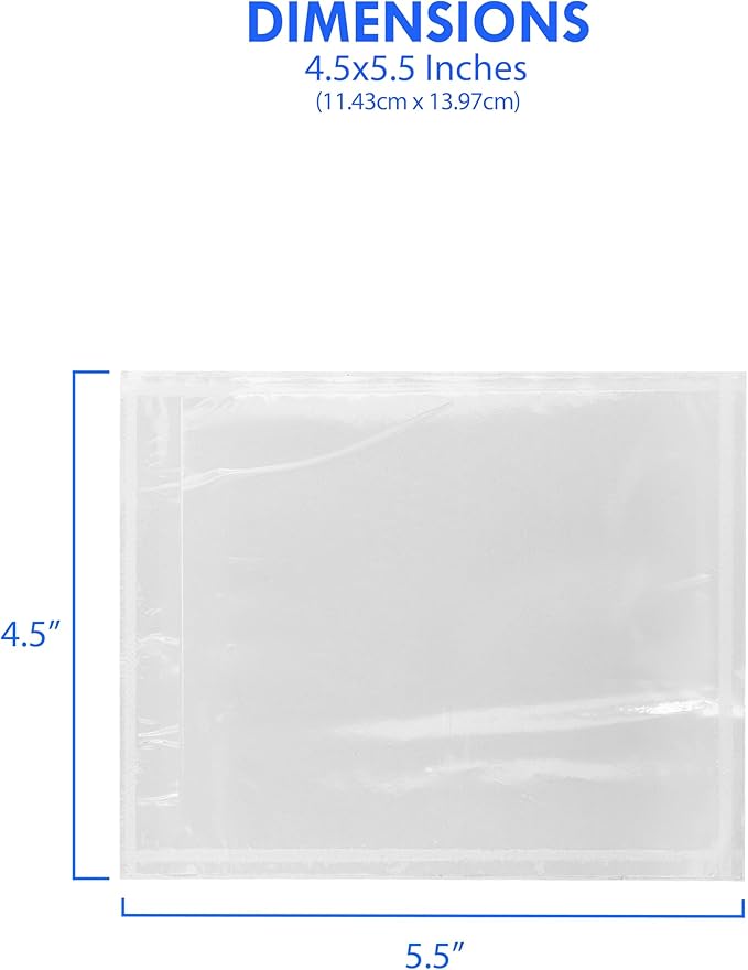 1000 Count 4.5" x 5.5" Shipping Label Envelopes, Clear Packing List Pouches with Self-Adhesive Back, Top Loading for Shipping Labels Sleeves, for Packing Slips, Labels Invoices & Paperwork. GPI