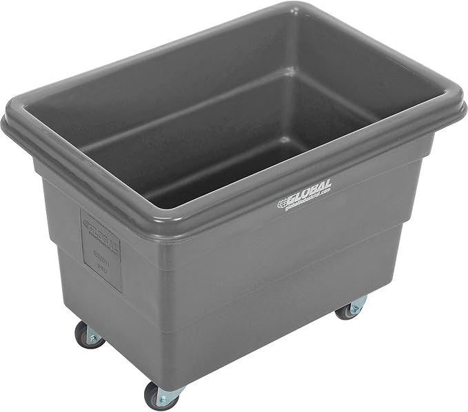 Global Industrial 6 Bushel Plastic Bulk Box Truck, Direct Mount Base, 500 lbs. Capacity, 3" Non-Maring Rubber Casters, Gray, 33-2/5"L x 23" W x 24-1/2"H