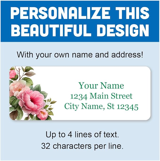 Personalized Return Address Labels - Georgeous Camellias - 60-1000 Custom Self-Adhesive Stickers