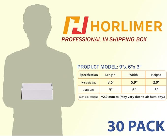 HORLIMER 9x6x3 Shipping Boxes Set of 30, White Corrugated Cardboard Mailer Box for Packing Small Business