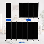 Room Divider 6FT Room Partition with Lockable Wheels, (Thicked Metal Base) Room Dividers, Freestanding Indoor Folding Privacy Screens, Portable Fabric Wall Divider for (Black, 21.5"- 1 Panel)