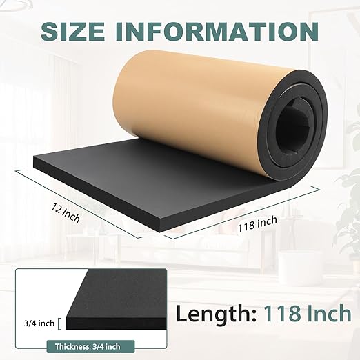 FONUNO Foam Padding Sheets with Adhesive Foam Insulation Neoprene Sheets Closed Cell Insulation Neoprene Rubber Roll for Gaskets Liner Crafts DIY Projects, Black, 12" Wide x 118" Long x 3/4" Thick