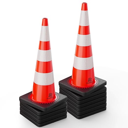RoadHero 12 Pack Traffic Safety Cones 36 Inch, PVC Cone with Black Weighted Base, Orange Cones with Reflective Collars for Parking Lot, Road Safety, Construction Events