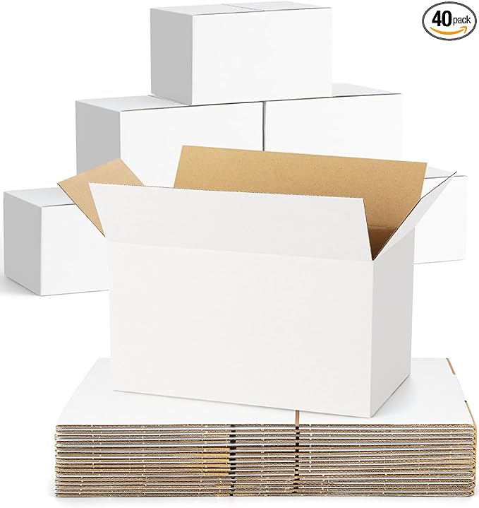 40-Pack-Small-Shipping-Boxes-10x6x6, Corrugated-Cardboard-Boxes-for-Packaging-Small-Business, White-Boxes-Mailers