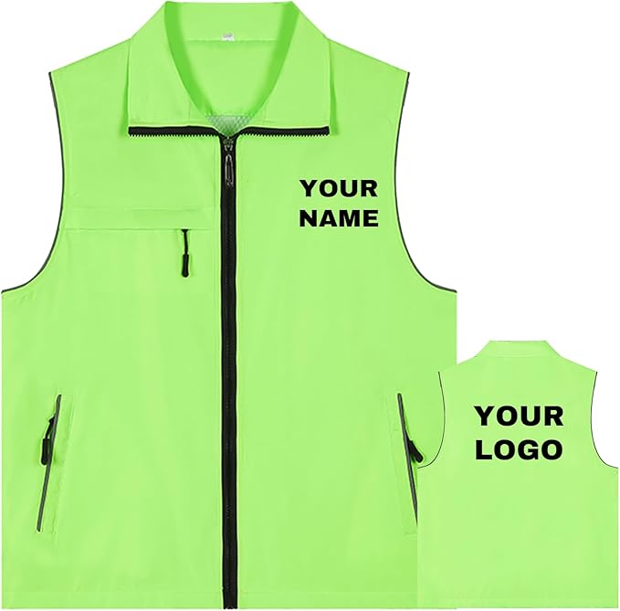 YOWESHOP Lightweight Zip-Up Safety Vest with Pockets for Outdoor Activities,Custom Logo Sleeveless Windbreaker