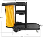 Dryser Commercial Janitorial Cleaning Cart on Wheels - Black Housekeeping Caddy with Cover, Shelves and Vinyl Bag