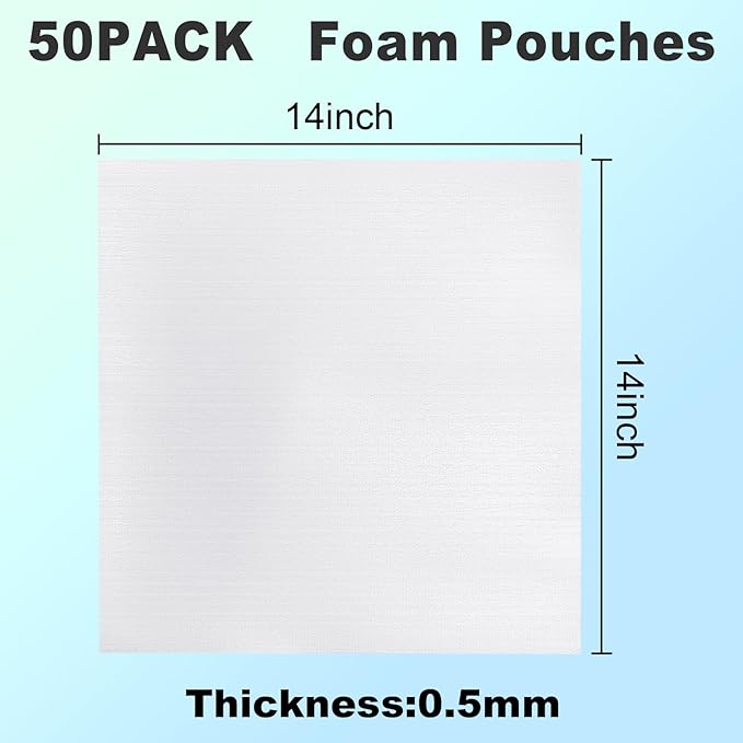 50Pack Foam Pouches,14" X 14" Dish Packing Foam Cushion Foam for Packing Dishes and glasses Moving Foam Wrap Pouches Packing Supplies for Moving
