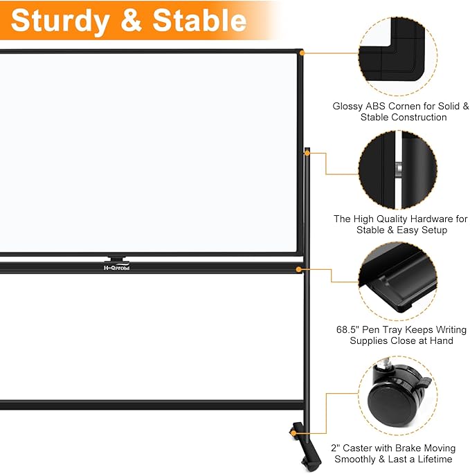 H-Qprobd Dry Erase Board with Stand 72"x40" Magnetic Mobile Whiteboard on Wheels Double-Sided Rolling Whiteboard for Office, Home & School