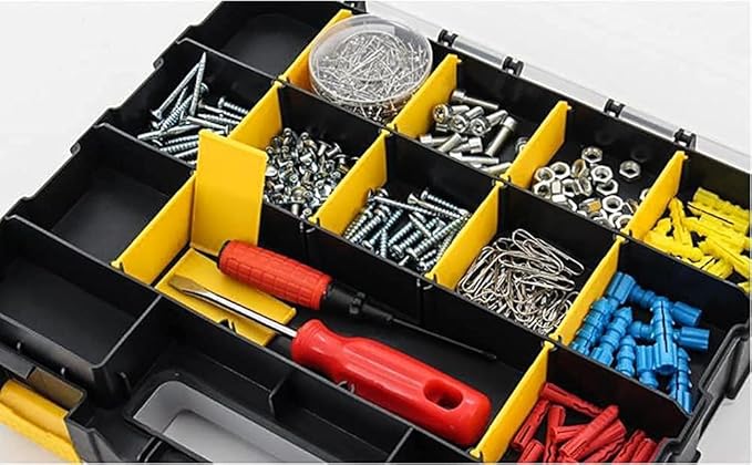 Hardware Organizer Box 34 Compartments Small Parts Organizer with Removable Dividers Durable Plastic Double Side Tools Box Screw Organizers For Nuts, Bolts, Screws, Nails 2Pack