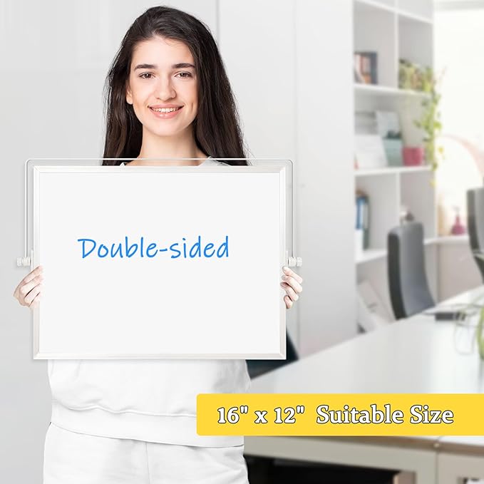 Dry Erase Magnetic White Board, 16" x 12" Double-Sided Desktop Whiteboard with Stand, Portable Small Whiteboard Set for Drawing, Office, Home, School