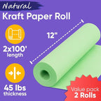 12" x 1200" (100 ft) Light Green Kraft Paper Roll (Value Pack of 2), 45 lbs Thickness, Made in USA Colored Kraft Paper for School, Bulletin Board - Odorless, Non-Toxic, Safe for Kids