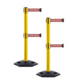 CCW Series WBB-200D - Set of 2 Retractable Dual Belt Stanchion Safety Barrier, Heavy-Duty Rubber Base Yellow Post (7.5 Foot Belt, Red with"No Parking" White Letters Belt)