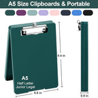 Small Clipboard with Storage, A5 Clipboards with Pen Holder, Half Letter Clip Boards 6x9 Mini Plastic Clipboard with Low Profile Clip for Classroom, School, Office Supplies (Emerald)
