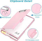 Rimilak Plastic Clipboard with Storage, 8.5 x 11″ High Capacity Folio Nursing Case with Pen Holder, Size 14.2 x 9.6 x 1.2″ Folder Side-Opening for Classroom, Teacher, Student, Smooth Writing, Pink
