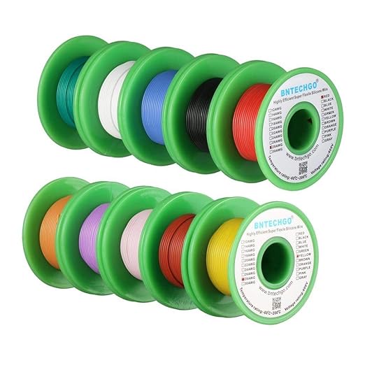 BNTECHGO 28 Gauge Silicone Wire Kit 10 Color Each 50 ft Flexible 28 AWG Stranded Tinned Copper Wire