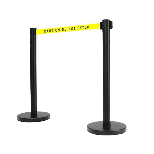 VIP Crowd Control Retractable Belt Queue Safety Stanchion Barrier Set, 36" Ht, 78" Caution Belt + Wall Bracket (6 Posts Belt+SFrame+WBracket) …