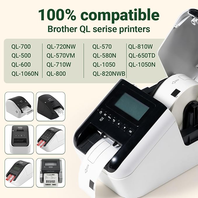 Compatible with Brother QL-800 Label DK-1208(1.4 in x 3.5 in, 400/roll) Large White Paper Address Die-Cut Label Work with QL-700 QL-600 Printers (8 Rolls + 1 Frame)