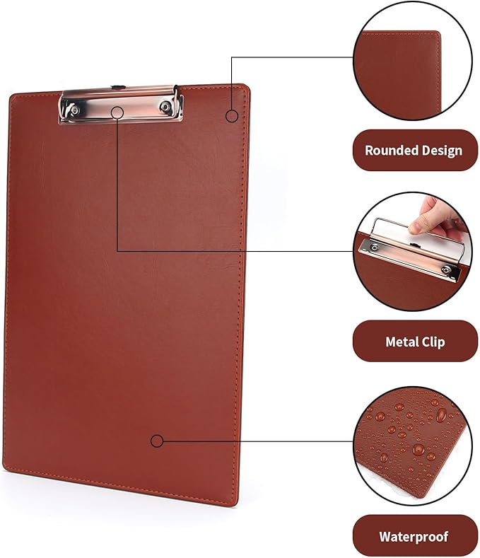 A4 Clipboard,3 Pack PU Clipboards with Hanging Hole for Office,School or Restaurant,Brown