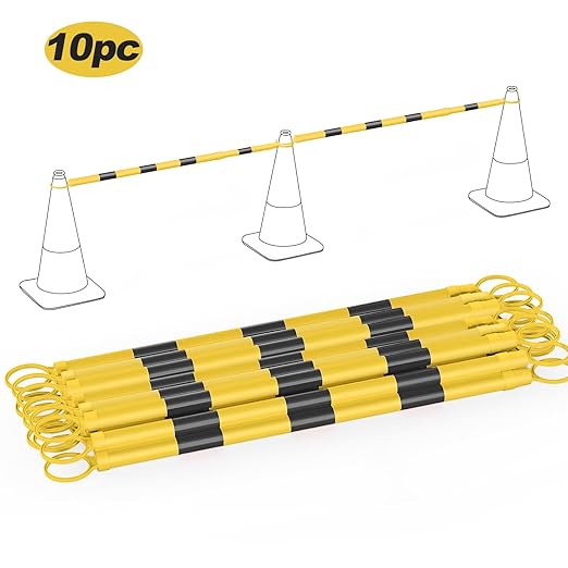 RoadHero 10 Pack 4 FT to 6.9 FT Retractable Cone Bar, Expandable Traffic Cone Bars for Parking Lots, Extendable Barricade for Road Construction, Black and Yellow, Cone Not Included