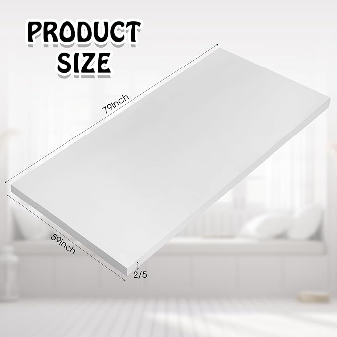 Amylove Polyurethane Foam 2/5" x 59" x 79" High Density Cushion Upholstery Foam Sheet for Seat Replacement DIY Projects Chairs Headboards Sofas Home(White)