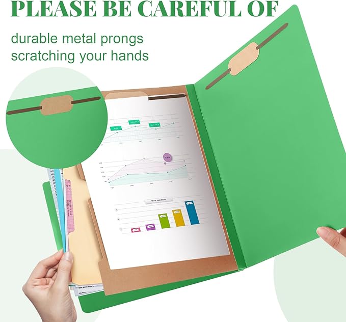 Skyygemm 12 Pack Classification Folders Letter Size Bulk with Divider and 2" Expansion, Pressboard Folder with 2 Prong Fasteners for Teachers, Clergy, Office, Church, Christmas Donations(Green)
