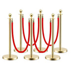 LOVMOR 6PCS Gold Stanchion Posts Queue, 38 Inch Red Velvet Rope, 5 FT Red Carpet Ropes and Poles, Crowd Control Barriers Queue Line Rope, Barriers for Party Supplies