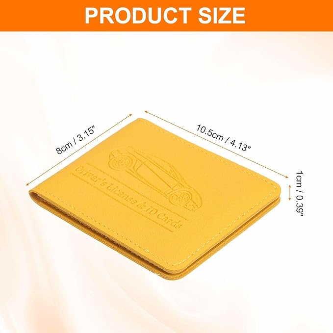 HARFINGTON Car Registration and Insurance Holder PU Leather Vehicle Glove Box Organizer Storage Accessories Car ID Holder with 4 Pockets for License ID Card Bank Card Documents, Yellow